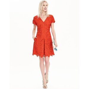 Banana Republic Lace V-Neck Dress Size 0P Geo Red